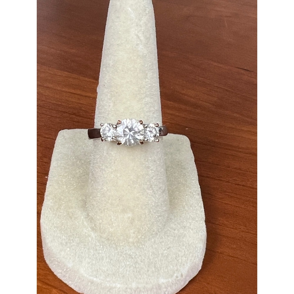 Silver Tone Three Stone Round Cut CZ Trilogy Ring Size 6
